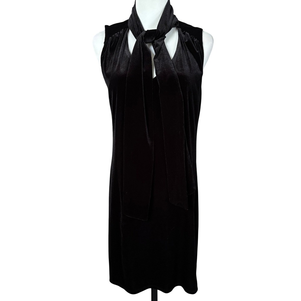 NWT Laundry by Shelli Segal Black Velvet Tie Neck Sleeveless‎ Dress Size 6 LBD